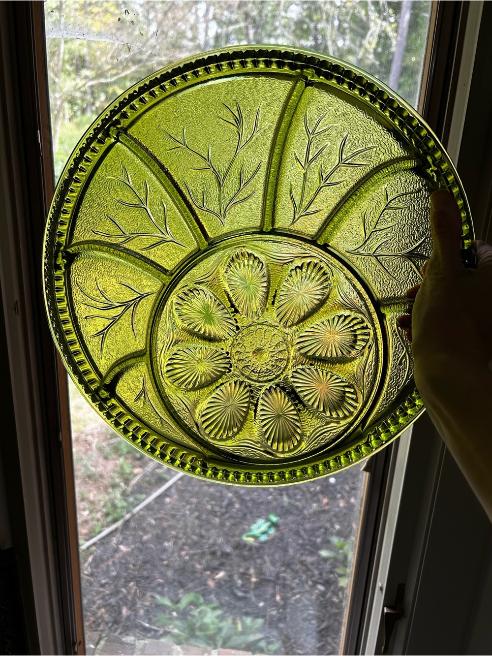 Vintage Green Decorative Pressed Glass Wall Plate - Home Art